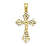 10k Oro Giallo Piccolo Forma di Diamante Filigrana Punta Doppio Pendente a Croce