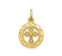 10k Oro Giallo Taglio Diamante Confine Piccolo Da Passione Croce Telaio Ciondolo