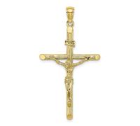 10k Oro Giallo Testurizzati Finitura Grande Wood Stile Croce Crocifisso Ciondolo