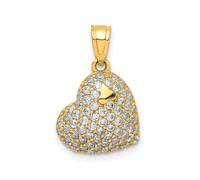 10k Oro Giallo Zirconi Cubici Micro Pavé Bombato Inclinato Ciondolo a Cuore