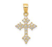 10k Oro Giallo Zirconi Cubici Piccolo Misura a Punta Passione Croce Ciondolo