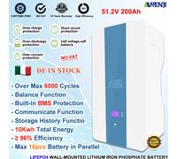 10Kwh 200A 51.2V LiFePO4 Battery Wallmounted 48V Rechargeable BMS for Solar 0VAT