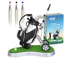 10L0L Portapenne da Golf con 3 Pezzi per Mazze da Golf, Set Unici, da Golf, da scrivania, Idea Regalo, Souvenir per Uomini, Argento + Nero