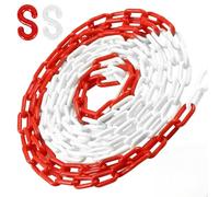 10m Catena Plastica Rossa e Bianca con Gancio S, Catena Barriera Spessore 6mm, Catene Sicurezza Resistente Maneggevole Ben Visibile per Bloccare Superfici, Segnaletica Stradale, Dissuasore Parcheggio