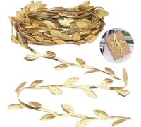 10M Ghirlande di Foglie di Vite Artificiali, Fascia per Capelli con Foglie Dorate Artificiali Nastro Foglia, Romana Corona Dea di Foglie Dorate Vine Garland D'alloro in Oro Greco per DIY (Oro)