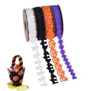 10m Spooky Pumpkin Bat Ghost Web Design | Halloween Ribbon Thin 4 Rolls | Sewing Crafts Ribbon For Wrapping Pumpkin Present Party Table Decoration Craft Project Supplies Bat Ghost Web