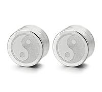 10MM Magnetico Argento Colore Cerchio Yin Yang Orecchini da Uomo, Click-on Finto Dilatatore Fake Piercing Plug