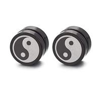 10MM Magnetico Argento Nero Cerchio Yin Yang Orecchini da Uomo, Click-on Finto Dilatatore Fake Piercing Plug