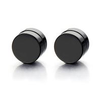 10MM Magnetico Nero Cerchio Orecchini da Uomo Donna, Click-on Fake Piercing, Finto Dilatatore Fake Plug, Acciaio, 1 Paio