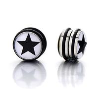 10MM Stella Magnetico Nero Cerchio Orecchini da Uomo, Click-on Fake Piercing, Finto Dilatatore Fake Plug, 1 Paio