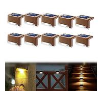 10Pack Solar Railing LED Lights,Outdoor Weatherproof Solar Deck Lights,Fence Post Solar Lights for Outdoor Pathway,Yard,Patio,Stairs, Step and Fences,Warm Light (Brown)
