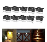 10Pack Solar Railing LED Lights,Outdoor Weatherproof Solar Deck Lights,Fence Post Solar Lights for Outdoor Pathway,Yard,Patio,Stairs, Step and Fences,Warm Light (Black)