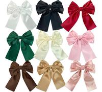 10pc Large Satin Layered Bows Hair Clip Ribbon Silky Bowknot Hairpin Barrettes Accessories For Women(B)