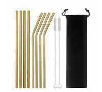 10pc Riutilizzabile Metallo Bere Paglia Acciaio Inox Frullati Cannucce con Borsa