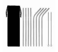 10pc Riutilizzabile Metallo Bere Paglia Acciaio Inox Frullati Cannucce con Borsa