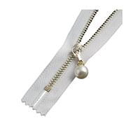10pcs 15/18/20/25/30cm 3# Close-end Cerniera in metallo con decorazione di perle per cucire Giacca Cappotto Kit di riparazione Accessori abbigliamento fai da te, Bianco, 20cm