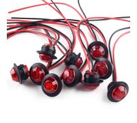 10pcs 3/4" Red Round Side Marker Lights 3-LED Button Lamps Truck Trailer 12V