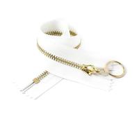 10Pcs 3# Metal Zipper Gold Teeth Zippers O Ring Puller(White)