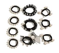 10Pcs Anelli Dei Capelli Corda Archi Neri Senza Cuciture Capelli Morbidi Alta Elastico Fascia Dei Capelli Perla Testa Corda Per Le Ragazze Bambini