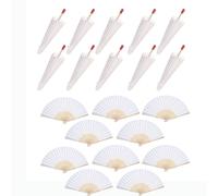 10pcs Bianco Carta Ombrello Parasole & 10pc Ventaglio Fai da Te Craft Matrimonio