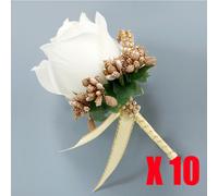 10PCS Corpetto Artificiale Rosa Spilla Fiore Strass Sposo Festa Matrimonio