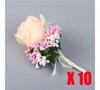 10PCS Corpetto Artificiale Rosa Spilla Fiore Strass Sposo Festa Matrimonio