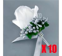 10PCS Corpetto Artificiale Rosa Spilla Fiore Strass Sposo Festa Matrimonio