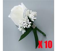 10PCS Corpetto Artificiale Rosa Spilla Fiore Strass Sposo Festa Matrimonio