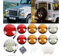 10PCS Kit di aggiornamento luci LED,Kit completo di aggiornamento lente fumé Fanale posteriore Fendinebbia Luce retromarcia Luce laterale anteriore for Land Rover Defender 90/110 1990-2016 (colorato)