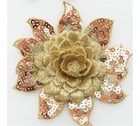 10Pcs Lace Applique Sequins Embroidery 3D Flowers Sew-On Patches DIY Wedding Dress Clothes Decor Sewing Supplies 8CM(N061 golden)