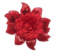10Pcs Lace Applique Sequins Embroidery 3D Flowers Sew-On Patches DIY Wedding Dress Clothes Decor Sewing Supplies 8CM(N061 red)