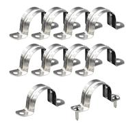 10pcs Pipe Strap, Stainless Steel Conduit Clamps, On Pipe Strap with 2 Holes, Ergonomic Clamp, Cable Holder with Heavy Duty Design, Fastening Accessory for Fixing or Cables