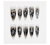 10Pcs Press On Nails Handpainted Y2K 3D Metallic Crystal Stiletto Holiday(Light Blue)
