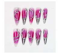 10Pcs Press On Nails Handpainted Y2K 3D Metallic Crystal Stiletto Holiday(Olive Green)