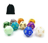 10pcs Set of 12 Sided Dice Cube (Numbered 1-12), 10 Count Assorted Random Multi Effected&Colored Pack of D12 in Drawstring Pouch