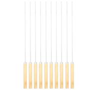 10Pcs Stainless Steel BBQ Skewers | Wooden Handle Roasting Sticks for Meat/Marshmallows/Sausages | Long - Lasting Stainless Skewers for Camping & Outdoor Cooking
