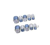 10PCS Unghie Press On Aurora Blu Cat Eye Corte Quadrate | Unghie finte ABS fatte a mano con design geometrico cromato glitter(1 Size L)
