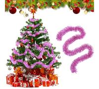 10pcs x 2M Festoni Albero di Natale, Rosa Orpelli Ghirlande Natalizie, Tinsel per Albero di Natale, Ghirlanda Lucida Metallica Ornamenti di Nata-le, Decorazioni Porta Finestra Albero di Nata-le(C)