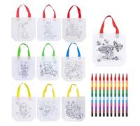 10Pezzi Borsa in Tessuto di Bambini da Dipingere, 10Pezzi Matite Colorate a Blocchi di Costruzione, 12 Colori Pastelli Impilabili, Sacchetti in Tessuto Non Tessuto Graffiti per Bambini Compleanno