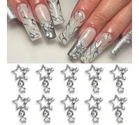 10pezzi Silver Plated strass Stars Pendant Nail Dangles 3D Nail Art Pentagram Jewelry Nail Art DIY Accessories Art Decoration Accessories Nail Charms Nail Gems Nail Suppliesdecorazioni per unghiecharm