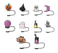 10pz Copri Cannuccia di Halloween per Stanley Cup da 30/40oz, 10 mm Riutilizzabili Coperture per Cannucce Tappi Antipolvere a Tema Halloween Zucca Fantasma Pipistrello Accessori Bicchieri