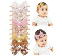 10PZ Fascia Capelli Neonata Fiocchi di Nylon Cotone Lino Hairbands Handmade Accessori per Capelli Bambina e Bambini 3.5Inches