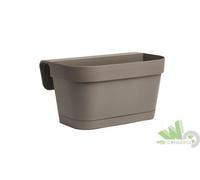 10PZ FIORIERA BALCONIERA VASO CON SOTTOVASO 36X16X19CM RESINA CON GANCIO TORTORA