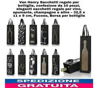 10pz Sacchetti regalo x bottiglie, confezione eleganti X Vino Spumante Champagne
