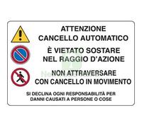 10PZ TARGA SEGNALETICA ATTENZIONE CANCELLO AUTOMATICO PP CM 30X20: