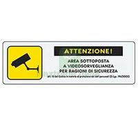 10PZ TARGHETTA ADESIVA "AREA VIDEOSORVEGLIATA" CON NORMATIVA CM.15X5H.: