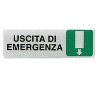 10PZ TARGHETTA ADESIVA "USCITA DI EMERGENZA" (FRECCIA IN GIU') - cm.15x5h.
