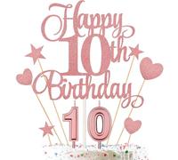10th Birthday Cake Decorations Set Include 10th Birthday Candles Numeral 10 Cake Candles and Happy 10th Birthday Cake Toppers with Heart Star Cupcake Picks for Birthday Party (Rose Gold Series)