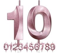 10th Candela di Compleanno Glitterata Oro Rosa, 3D Design Candele Numero, Decorazioni Cake Topper, Candela per Torta per Festa di Compleanno, Anniversario di Matrimonio, Decorazione di Festa