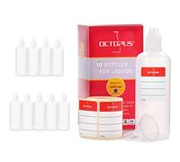 10x Bottigliette per liquidi 100 ml con imbuto, ad esempio per liquidi per sigarette elettroniche, bottiglie contagocce e dispenser a gocce + tappo scuro con sistema di sicurezza per bambini